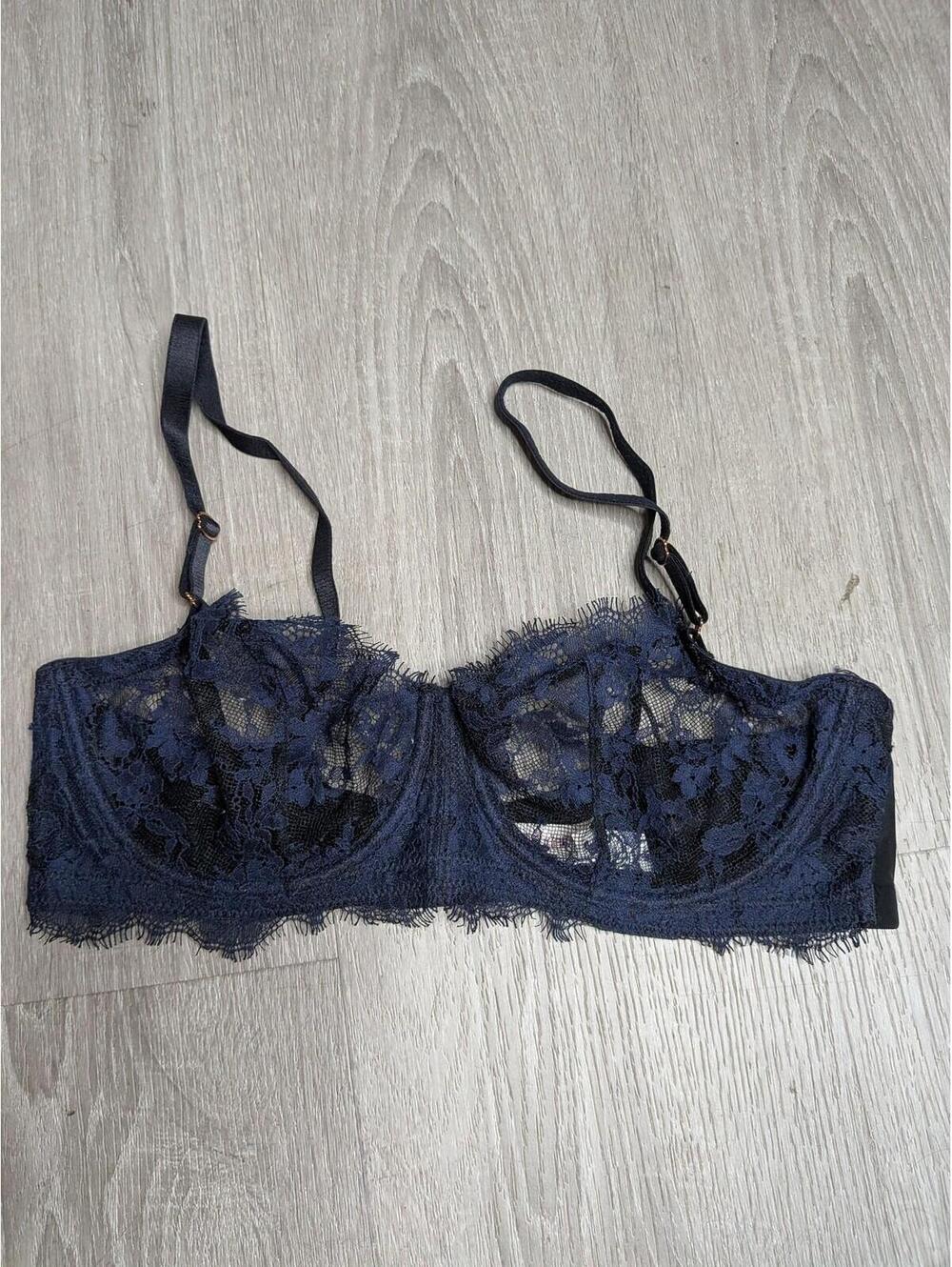 Skarlett Blue Bra Balconette Womens 34D Blue Lace Sheer Underwire Unlined